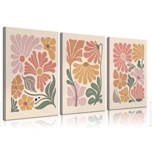 3PC Bohemian Floral Art Panels Earthy Tones